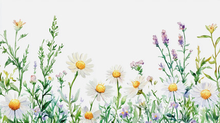 Elegant wedding invitation card background . Minimal hand painted watercolor Chamomile flowers texture template background. Design for wedding, vip cover, poster, rsvp moderncard.Valentine's Day