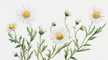 Fototapeta premium Elegant wedding invitation card background . Minimal hand painted watercolor Chamomile flowers texture template background. Design for wedding, vip cover, poster, rsvp moderncard.Valentine's Day