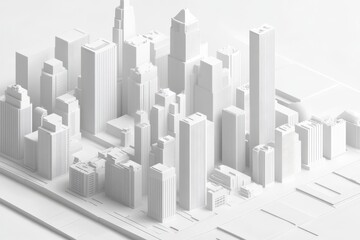Monochromatic cityscape model, a simplified urban design.