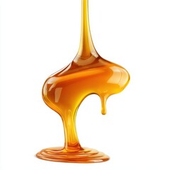 Golden honey dripping in smooth motion isolated on white background