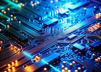 Obraz premium Panoramic Abstract Close-up: Glowing Blue Circuit Board