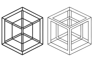 Two Isometric Cubes Shape Outline with Transparent Background, Geometric Design
