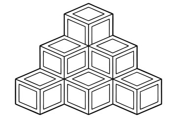Cubes Illusion Stacked Structure Outline Geometric Pattern with Transparent Background
