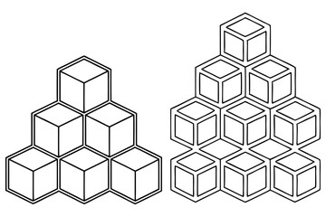 Obraz premium Interlocking Cube Structures, Outline Illustration, Geometric Shapes, White Background