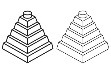 Outlined Pyramid Scheme Illustrations with a Cylinder on Top on White Background
