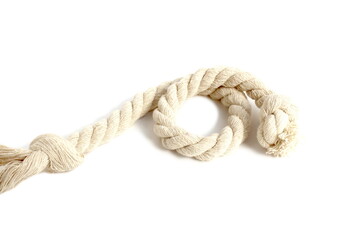 A twisting rope lies on a white background.
