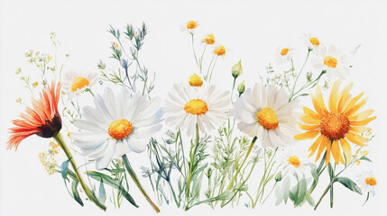 Elegant wedding invitation card background . Minimal hand painted watercolor Chamomile flowers texture template background. Design for wedding, vip cover, poster, rsvp moderncard.Valentine's Day