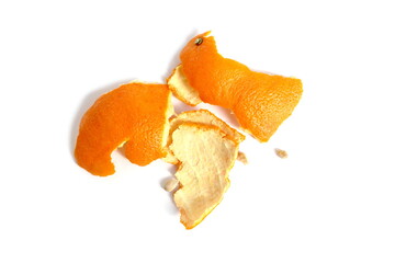 There is an orange peel on a white isolated background.