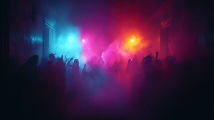 Fototapeta premium Nightclub Dance Party in Smoky, Colorful Lighting
