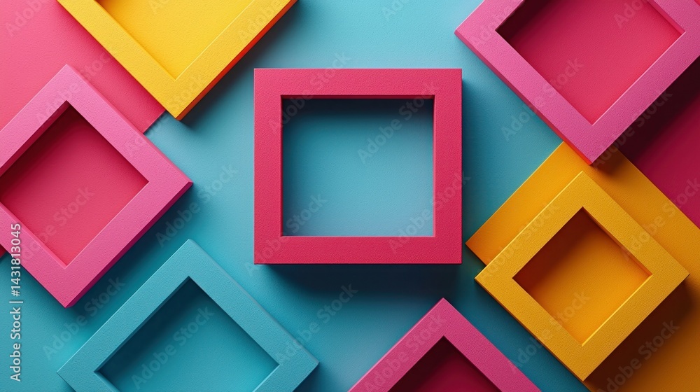 Poster abstract colorful squares composition: a vibrant interplay of geometric shapes and hues, creating a 