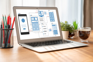 UX UI design process for modish mobile application and website . Creative prototype of wireframe...