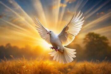 Panoramic Pentecost Dove: Golden Light & Copy Space for Inspirational Text