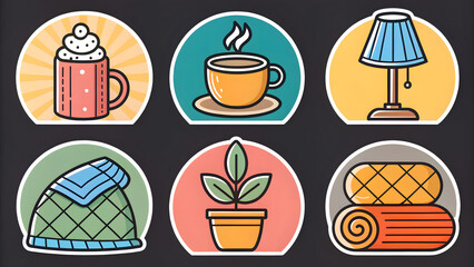 Set sticker designs cozy home obj