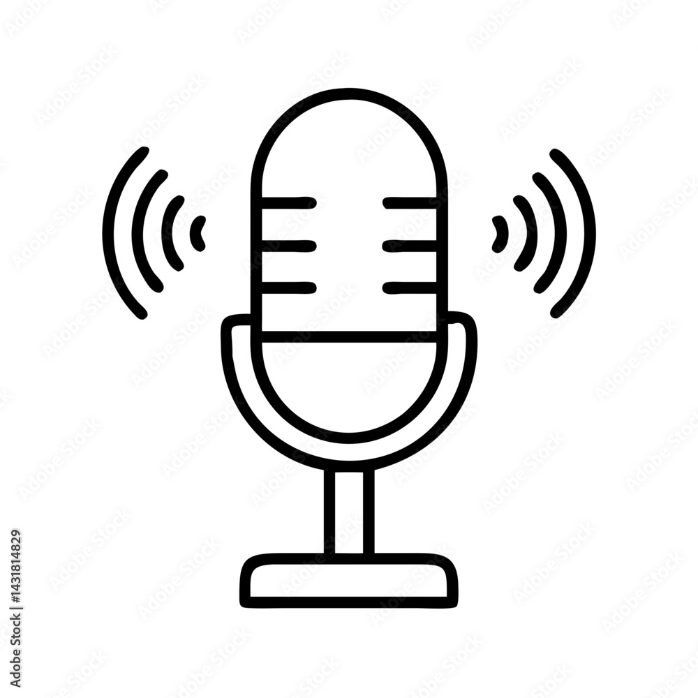 Poster microphone vector icon for podcasting audio recording studio broadcast and voice communication setup