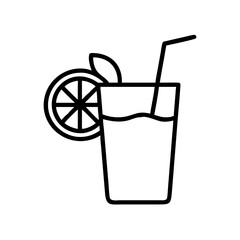 Refreshing summer drink icon vector illustration with lemon slice and straw outline design 90