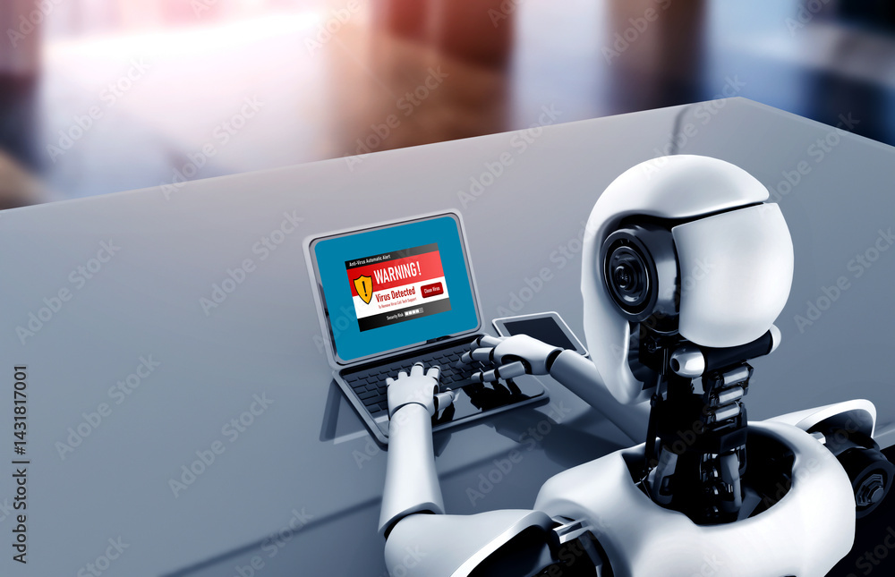 Poster virus warning alert on computer screen detected modish cyber threat , hacker, computer virus and mal