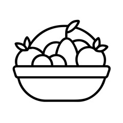 Outline drawing of fruit bowl with apples oranges and pears for healthy eating and nutrition