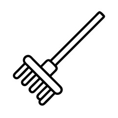Find the best garden rake vector icon for lawn care and leaf cleanup in outline style illustration