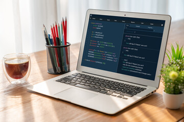 Software development programming on computer screen for modish application and program coding