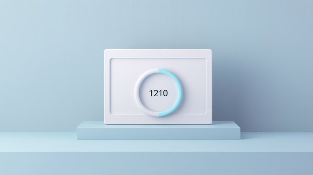 A minimalist digital display showing a progress indicator with the number 1210, set against a light blue background.