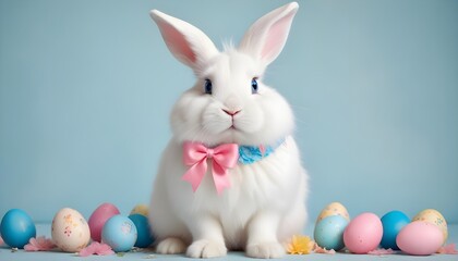 Fototapeta premium Cute Easter Bunny Holding Colorful Egg