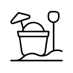 Beach sand toys bucket and shovel vector illustration for summer vacation and holiday fun icon