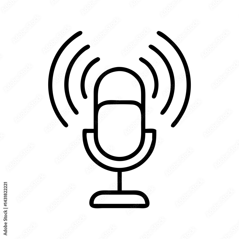Poster podcast microphone vector icon for audio recording and live streaming broadcast interview online