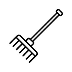 Outline garden rake tool vector illustration for lawn care and yard work equipment design needs