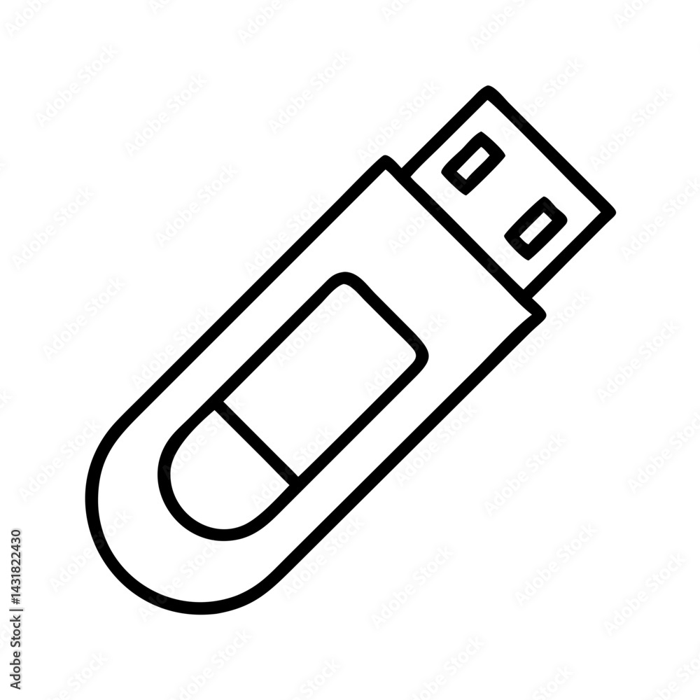 Poster Outline usb flash drive vector illustration for data storage and transfer device design element