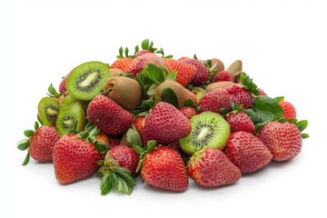 Fresh strawberries and kiwis fruit pile