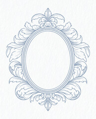 Vintage Rococo Oval Frame. Elegant Black Line Art for Monogram and Invitation Design.