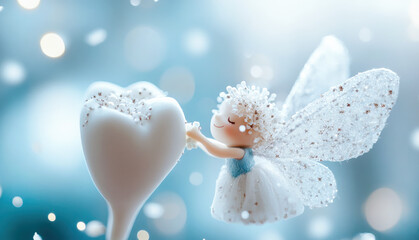 Fototapeta premium Illustrate of Tooth in lovely character, for children motivation about oral hygiene concept, dental advertising, Tooth Fairy Day