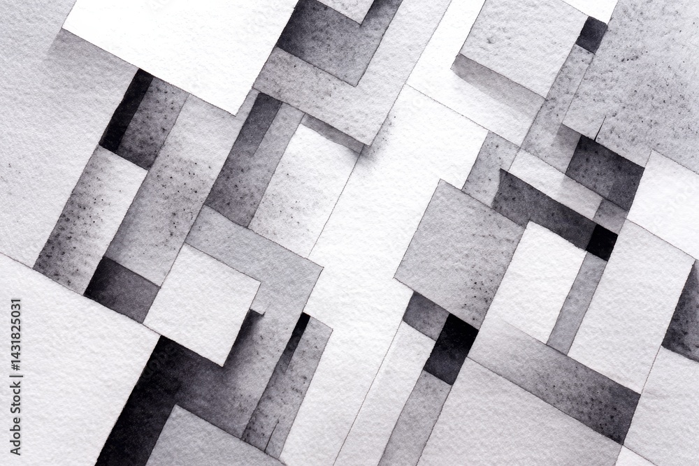Poster abstract gray scale geometric pattern - complex overlapping grayscale squares and rectangles create 