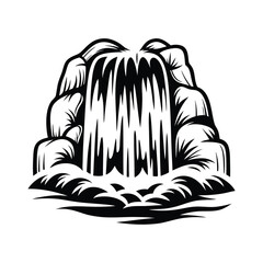 Monochrome Waterfall Rocks, Cascading Water, Nature, Flowing, Abstract