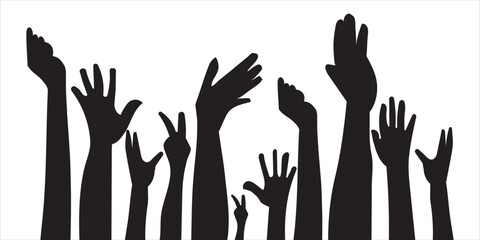 Hands up vector illustration. Raised Hands, Unity, Participation, Community, Collaboration, Teamwork symbol. Vector illustration design eps 10 