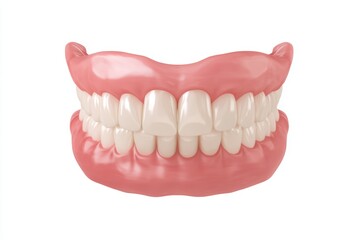 Obraz premium Upper dental prosthesis featuring realistic gum texture displayed in a close-up view, isolated on a white background