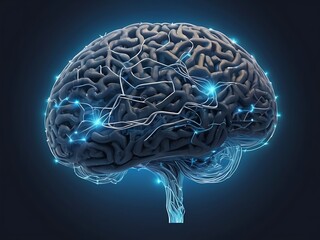 Futuristic Human Brain with Glowing Neural Network Connections