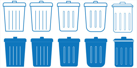 Trash bin icons set. Black vectors trash dustbin signs elements. Recyclable Waste flat vectors Designs isolated on transparent background. EPS 10 
