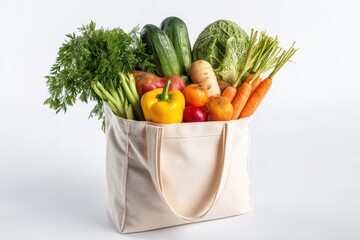 Fresh organic vegetables packed in a sustainable cotton grocery bag for eco-friendly shopping
