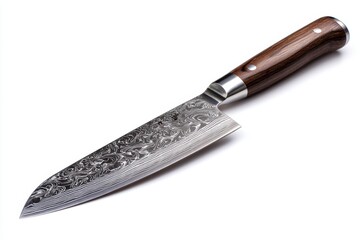 Elegant Japanese santoku knife with damascus steel texture, perfect for precision cutting in any kitchen © Alive