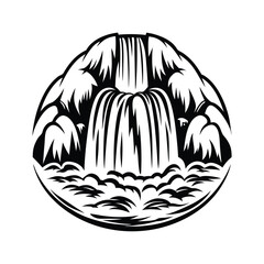Waterfall Cascade Outline Black and White Isolated Water Flowing Nature