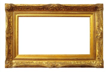 Richly detailed antique replica gold picture frame isolated on white background for elegant display