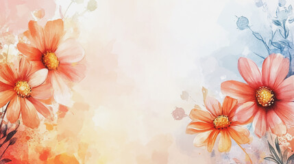 Fototapeta premium Elegant wedding invitation card background . Minimal hand painted watercolor Chamomile flowers texture template background. Design for wedding, vip cover, poster, rsvp moderncard.Valentine's Day