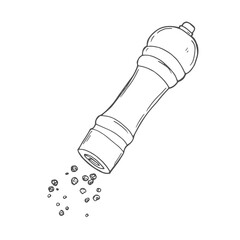 Pepper mill vector drawing. Seasoning and spice grinder sketch. Black pepper shaker.