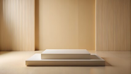 Minimal 3D Scene with a Soft Beige Square and Geometric Elements

