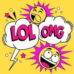 Emoji Stickers in Pop Art Speech Bubble