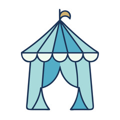 Tent icon, small event tent in pastel blue, flat minimal style