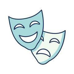 Comedy and tragedy masks icon, theatre performance symbol in flat style