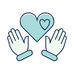 Obraz premium Volunteering heart and hands icon, support and kindness symbol