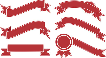 Festive Red Ribbons and Banners for Graphic Design. Vector art illustration.
